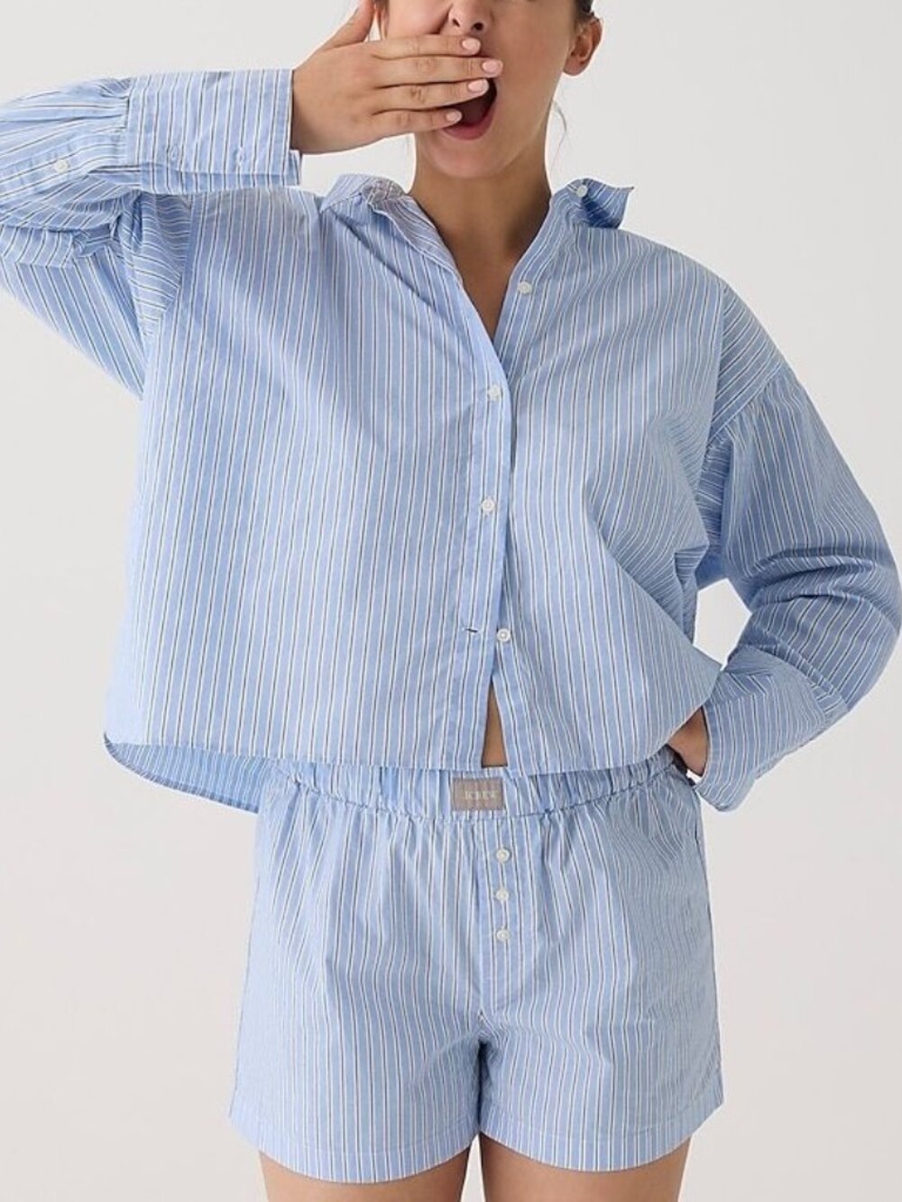 j. crew pajama set long sleeve cotton poplin boxer set blue white stripe small